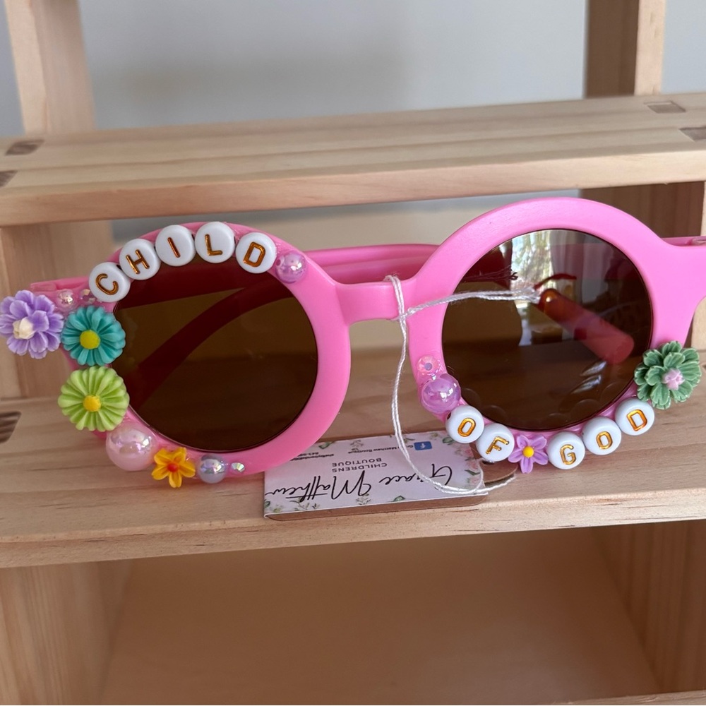 Pink Kids Sunglasses with Floral Accents “Child of God”